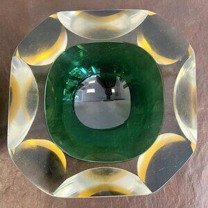 Pair of Mid Century Faceted Polished Sommerso Glass Bowls by Flavio Poli